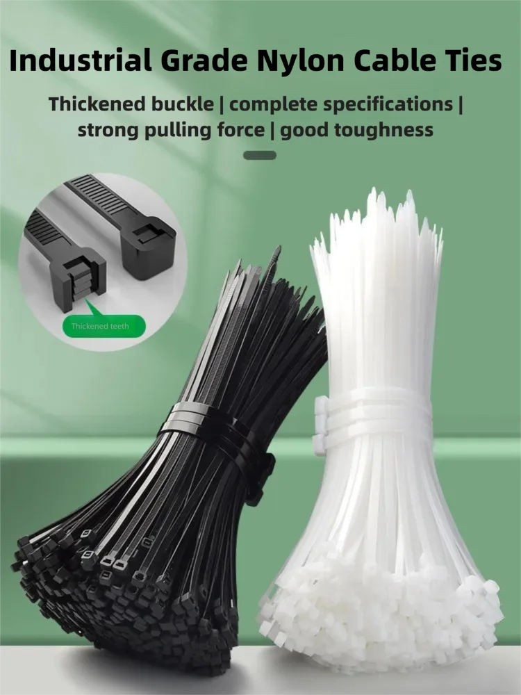 100Pcs W8MM Nylon Cable Ties Self-locking Cord Ties Straps Adjustable Cables Fastening Loop Home Office Wire Zip Ties Wholesale