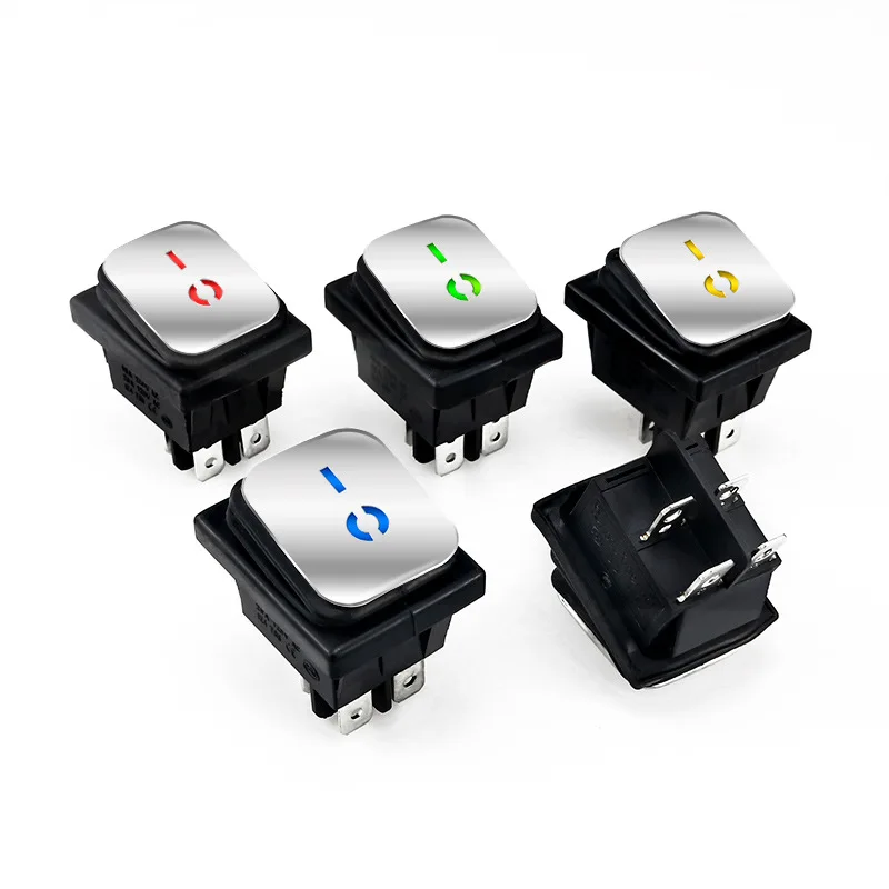 

Uniteelec 5Pcs/Lot KCD4 Integrated Stainless Steel Surface with Light Waterproof Dust-proof Rocker Switch 4-pin ON-OFF