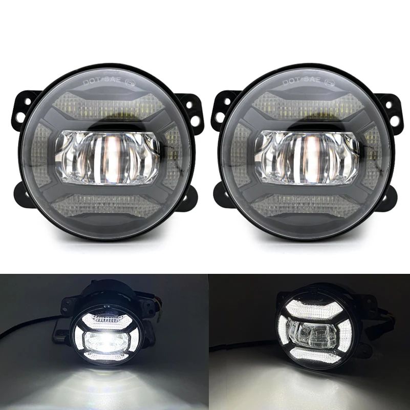 For Dodge hummer H1 H2 30W 4 Inch Round Led Fog Light White  Halo Ring Angel Eyes for Jeep Wrangler JK LJ TJ.