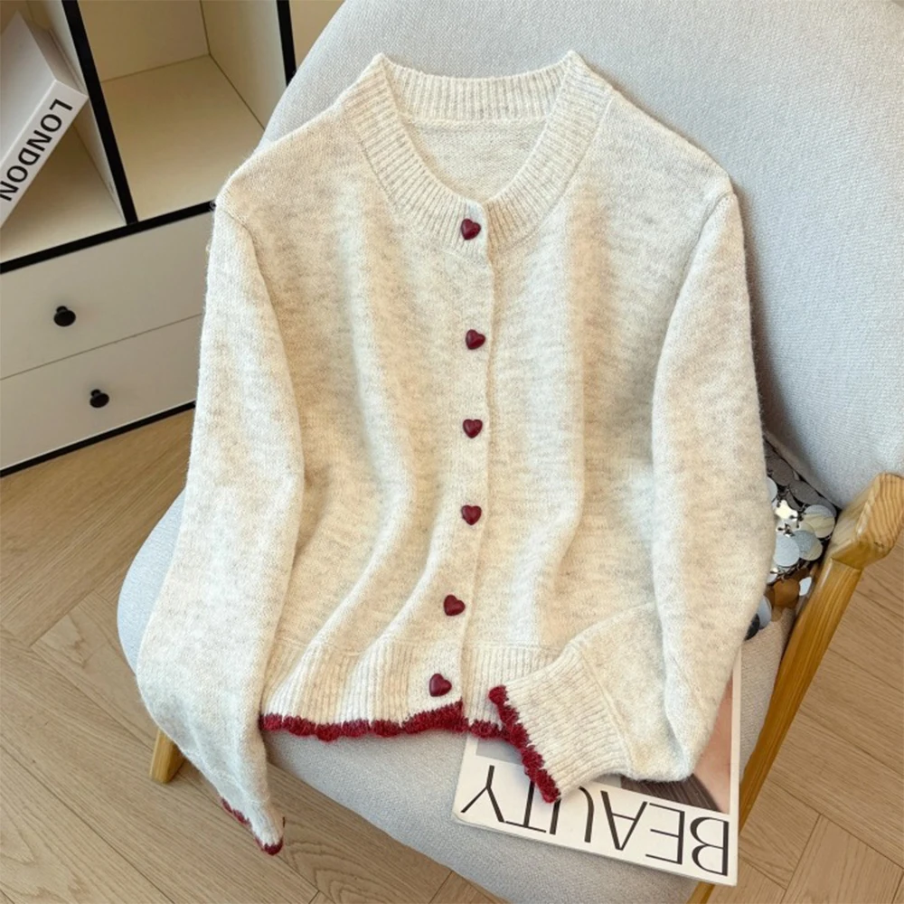 Cardigan de malha leve feminino o-pescoço camisola vintage 2000s jumper malha mangas compridas camisola de caxemira para mulher outono inverno