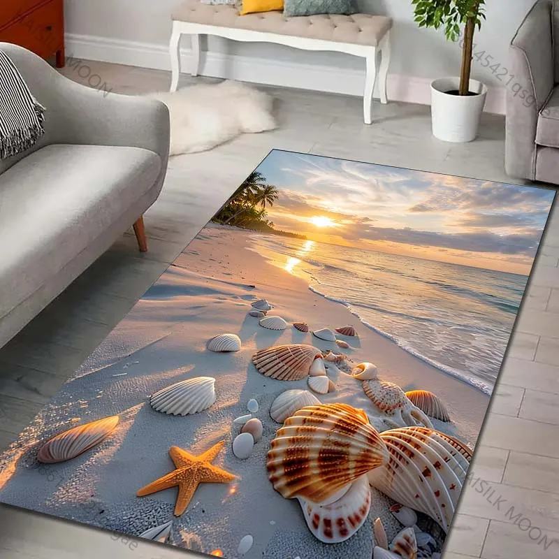 Multiple sizes Beach shells sunset view Print Carpet Rug for Living Room Bedroom Sofa Doormat Home Decor Non-slip Floor Mat