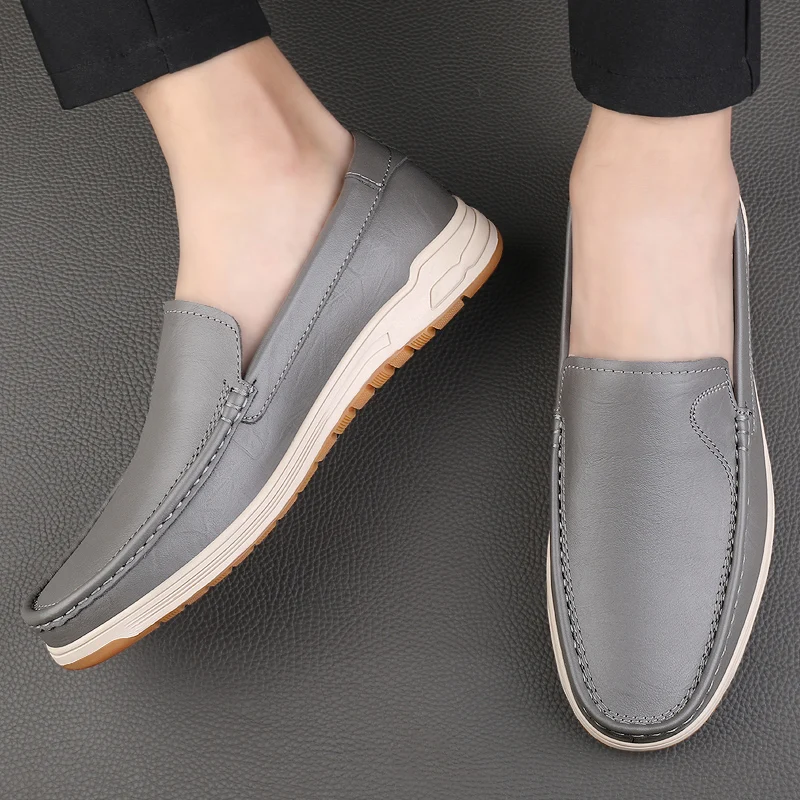 Genuine Leather Mens Soft Sole Casual Business Shoes Dress Blue Loafers Business Formal Walking Shoes Luxury Comfort Mocassins