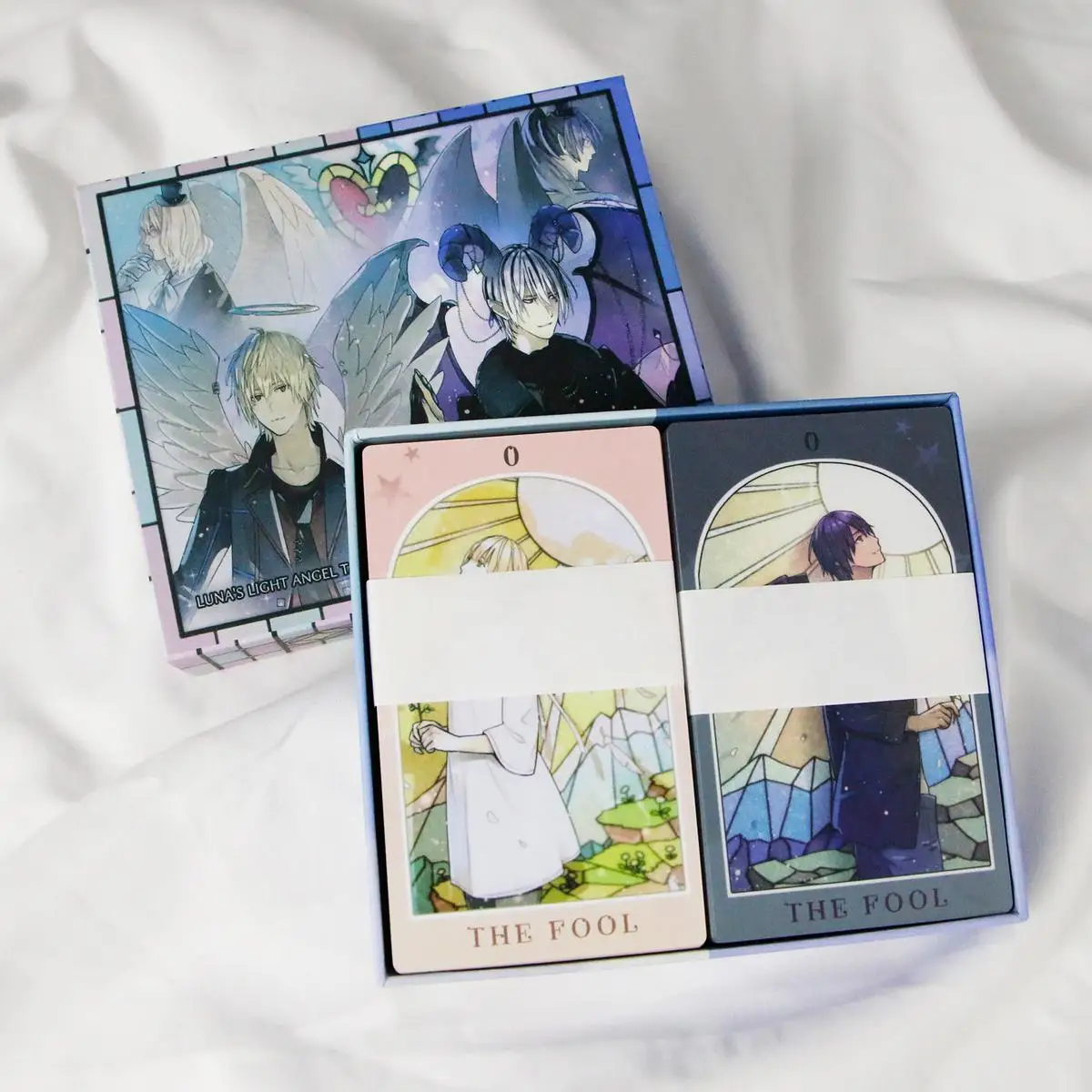 12*7cm 2 In 1 Luna's Dark Angel and Light Angel Tarot Deck 156 Pcs Tarot Cards In Rigid Box