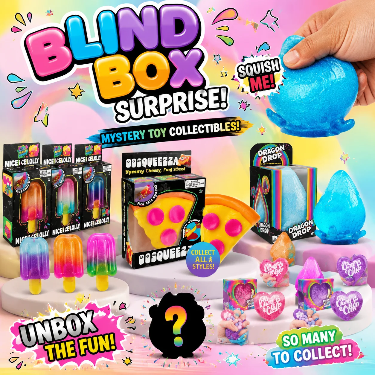 

Squish Time Nee Doh Mystery Blind Box, Random Squeeze Fidget Toy, Stress Relief Cute Sensory Toy for All Ages