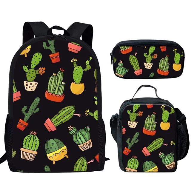 Plantas Tropicais Cacto Padrão Mochilas Escolares, Mochila Estudantil Elegante, Bolsas de Volta à Escola para Meninos e Meninas Adolescentes, criança, 3 peças por conjunto