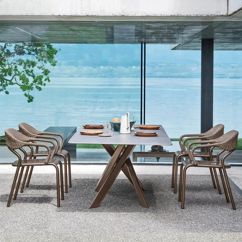 Outdoor tables, chairs, courtyards, rock slabs, villas, seats, hotels, rattan chairs, outdoor garden leisure