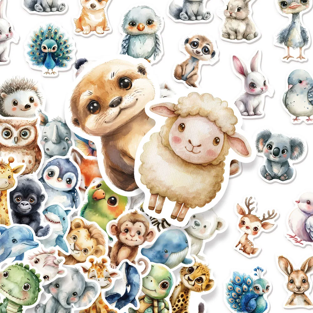 50 قطعة من ملصقات الكتابة على الجدران المتنوعة بألوان مائية لطيفة على شكل حيوانات كرتونية يمكنك صنعها بنفسك لوح التزلج المحمول والكمبيوتر المحمول لعبة ملصقات المكافآت