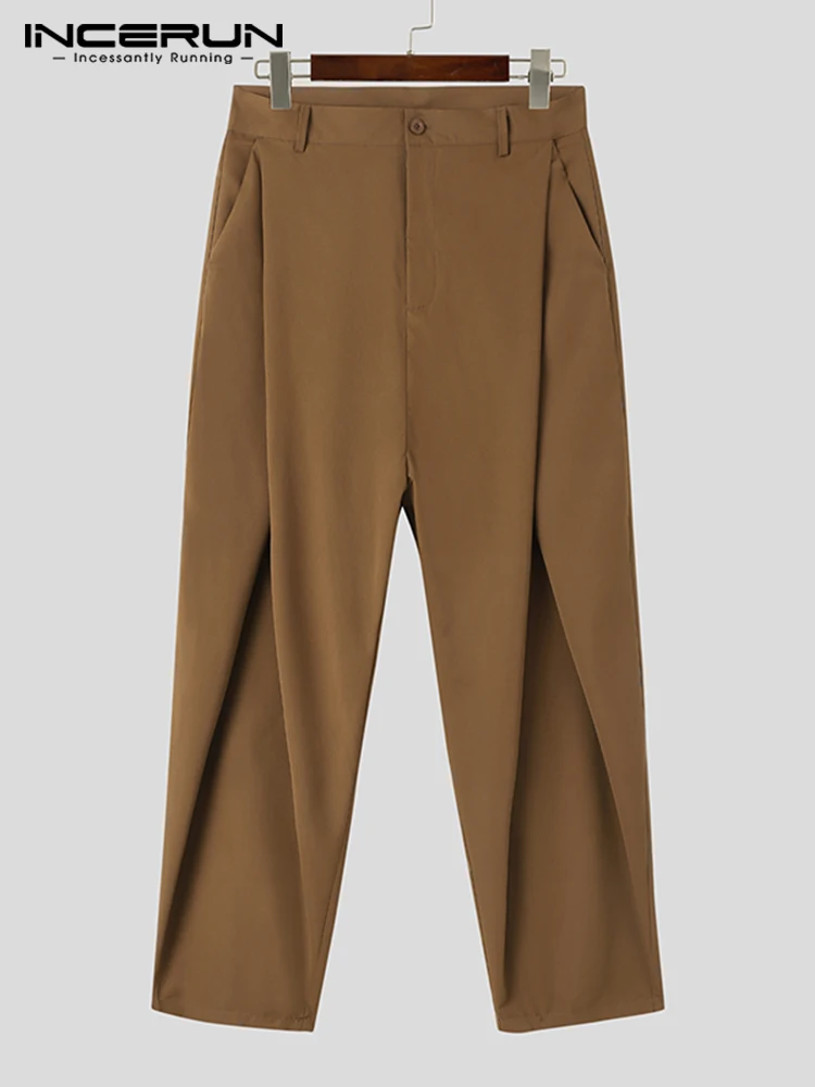 Mode bien ajusté hommes croix pantalon plissé mode décontracté offre spéciale mâle solide confortable taille haute pantalon S-5XL INCERUN