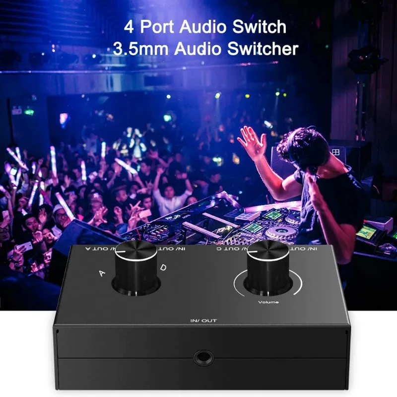 Audio Switcher Stereo Bi-Directional Audio Switch Splitter Box 4 Way 4 In 1 Out / 4 In 1 Out with Mute Button