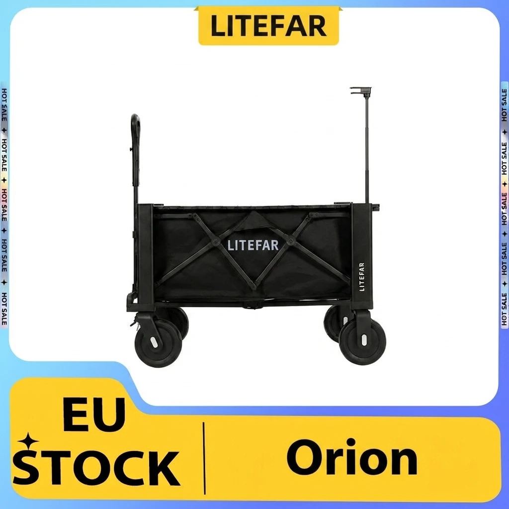 Wagon électrique télécommandé LITEFAR Orion, moteur silencieux de 500W, capacité de chargement de 150L, roues tout-terrain en caoutchouc plein de 7,5 pouces avec freins, batterie de 24 000 mAh, autonomie de 12 km, contrôle marche avant et arrière, cadre pliable en aluminium - Noir