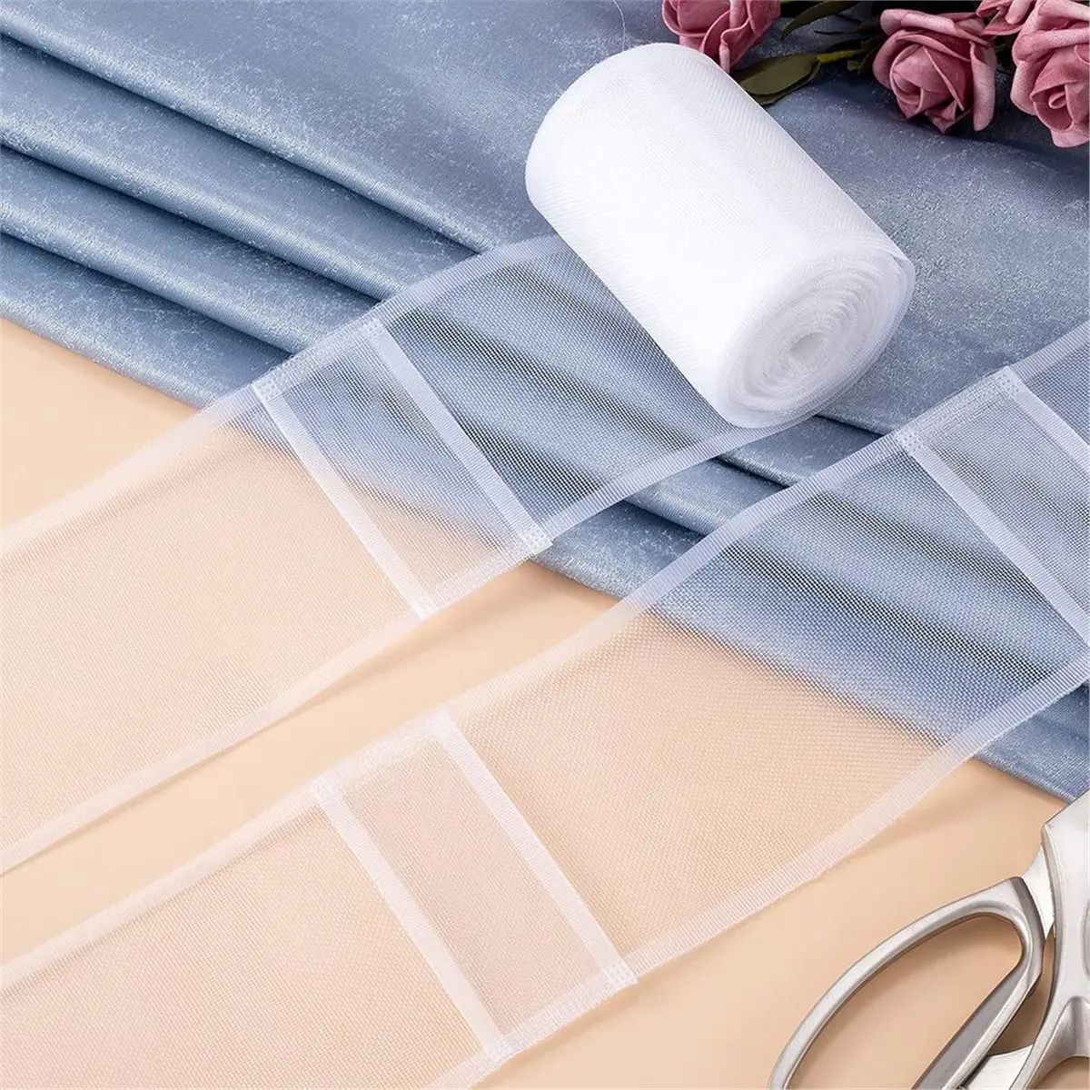 16.4 Yards(15m) White Nylon Pleated Curtain Tape for Delicate Home Decor Styles