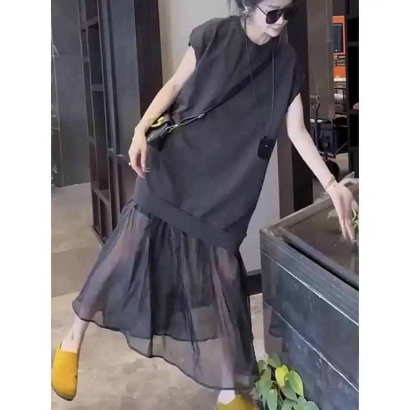 Robe d'été légère en maille épissée, T-shirt sans manches en Faux deux pièces, à la mode et Unique