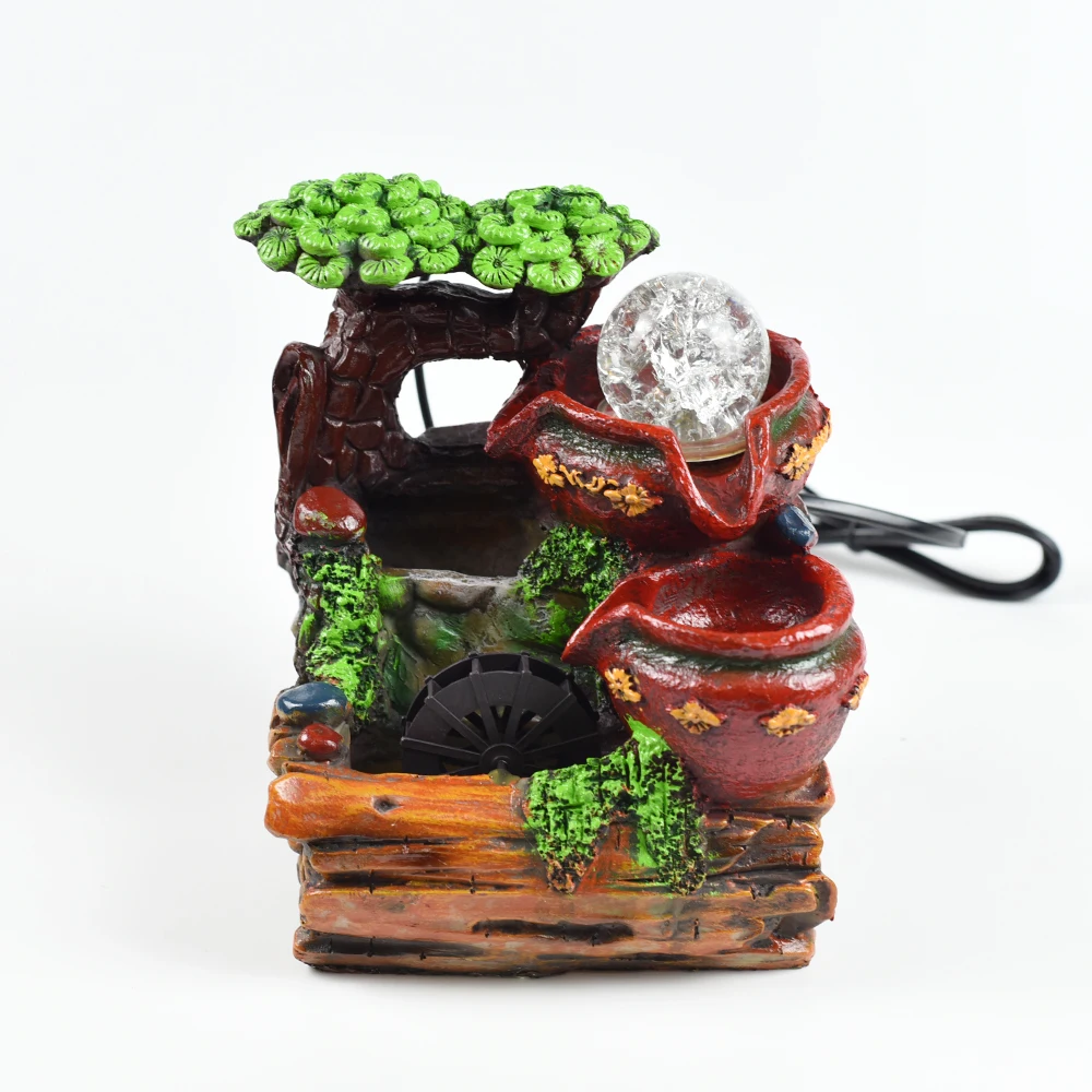 Mountain View Rockery Fountain Water Circulation Small Fish Tank Garden Bonsai Decoration for Home Lucky Feng Shui Ornaments