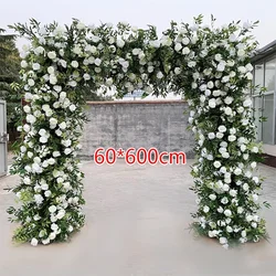 Luxury White Rose Green Plants Row Wedding Decoration Artifiaicl Floral Backdrop Arrangement Table Centerpiece Ball Party Props