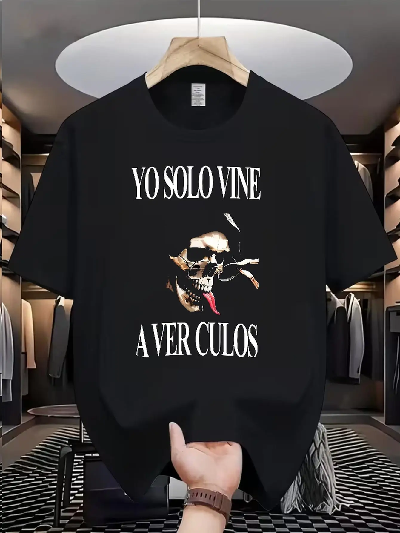 Western Style Skull Print YO SOLO VINE A VER CULOS T-Shirt Unisex Retro Loose Top Trend Casual Men's Short Sleeve Tee All-season