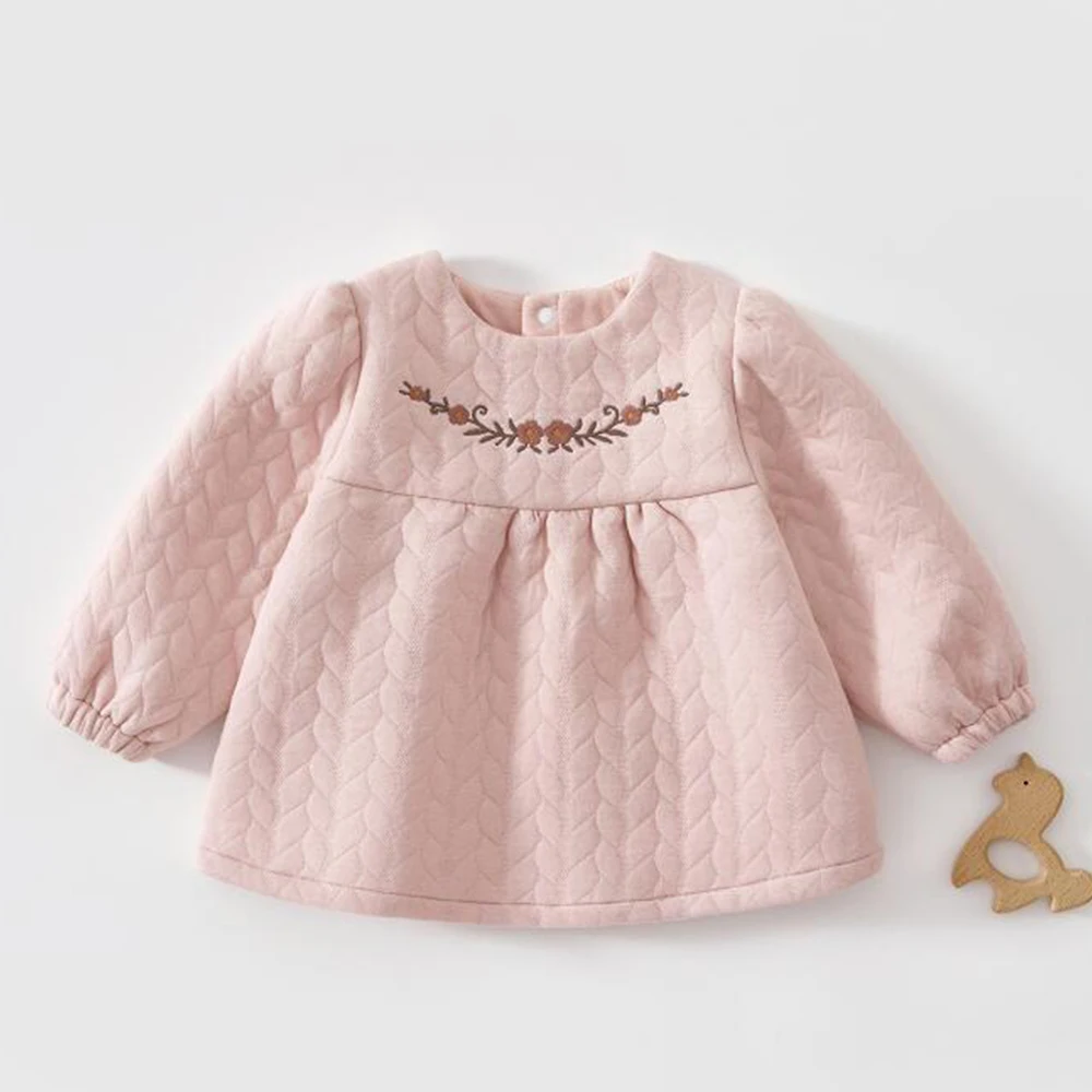 

Baby Girl Dresses For Birthday Long Sleeve Flower Embrodiery Children Clothing Quilted Warm Autumn Winter Infant Christmas Dress