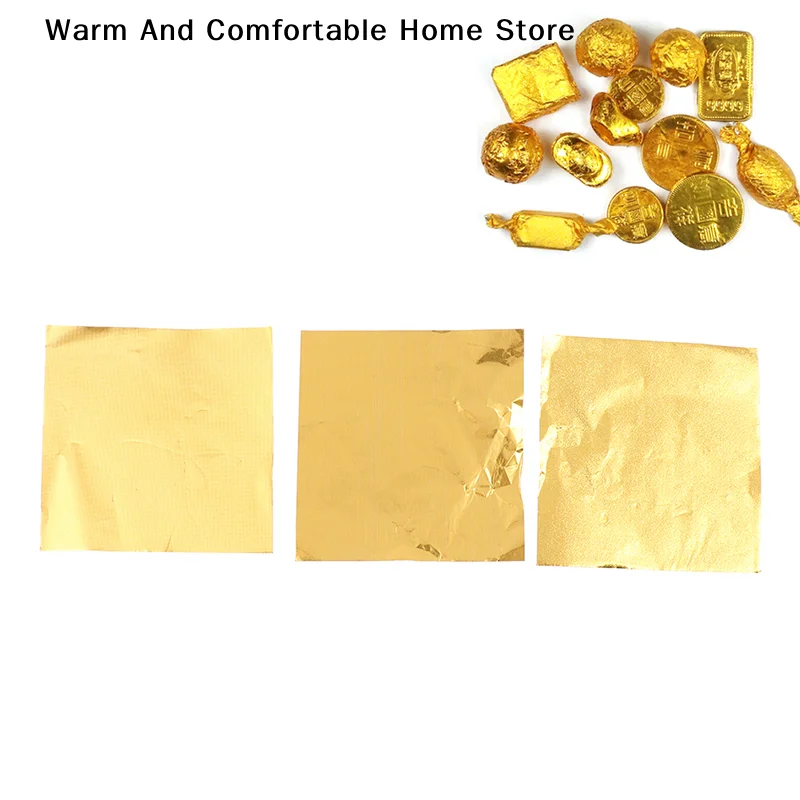 100pcs 8x8cm Gold Silver Pink Blue Purple Peel Aluminum Foil Paper Wedding Chocolate Wrapper Candy Wrapping Pastry Packing Bag