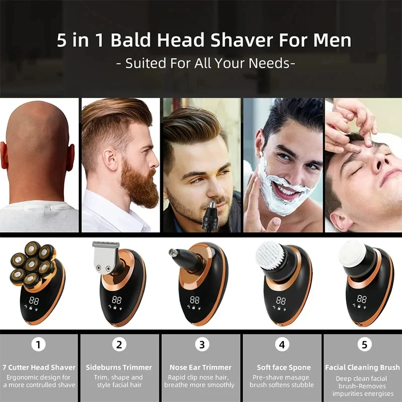 Men 7D Floating Men Electric Shaver Wet Dry Beard Hair Trimmer Electric Razor Rechargeable Bald Head Shaving Machine LCD Display image 6