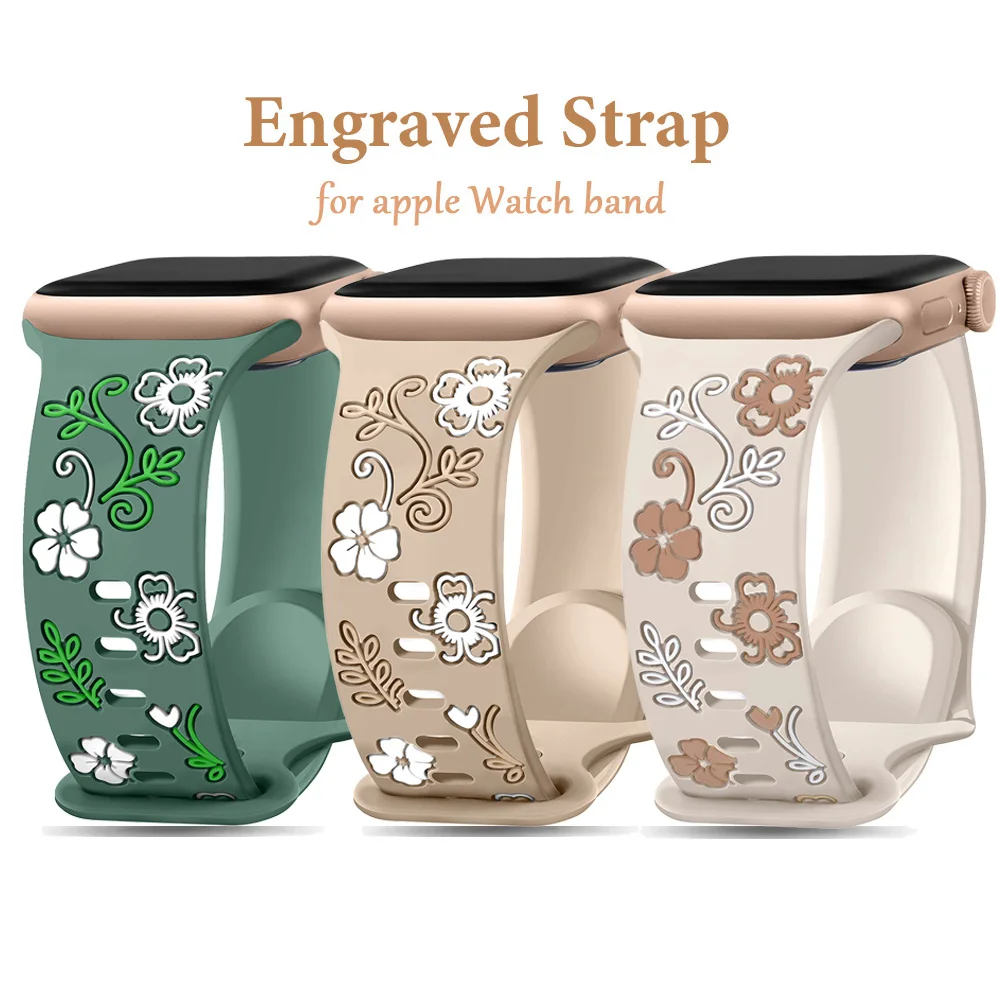 Bracelet gravé pour Bracelet de montre Apple 45mm 44mm 42mm 41 40 49 46mm Bracelet Correa en Silicone iWatch série 11 10 9 8 7 SE Ultra2 3