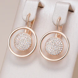 Kinel Luxury Full Shiny Natural Zircon Drop Earrings for Women 585 Rose Gold Color Unique Design Bride Wedding Jewelry Best Gift