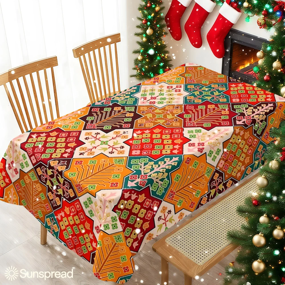 Colorful Ethnic Mosaic Tiles Table Cloth Waterproof Tablecloth Spill Proof Table Cloth Wipe Clean Table Cloth for Dining Camping