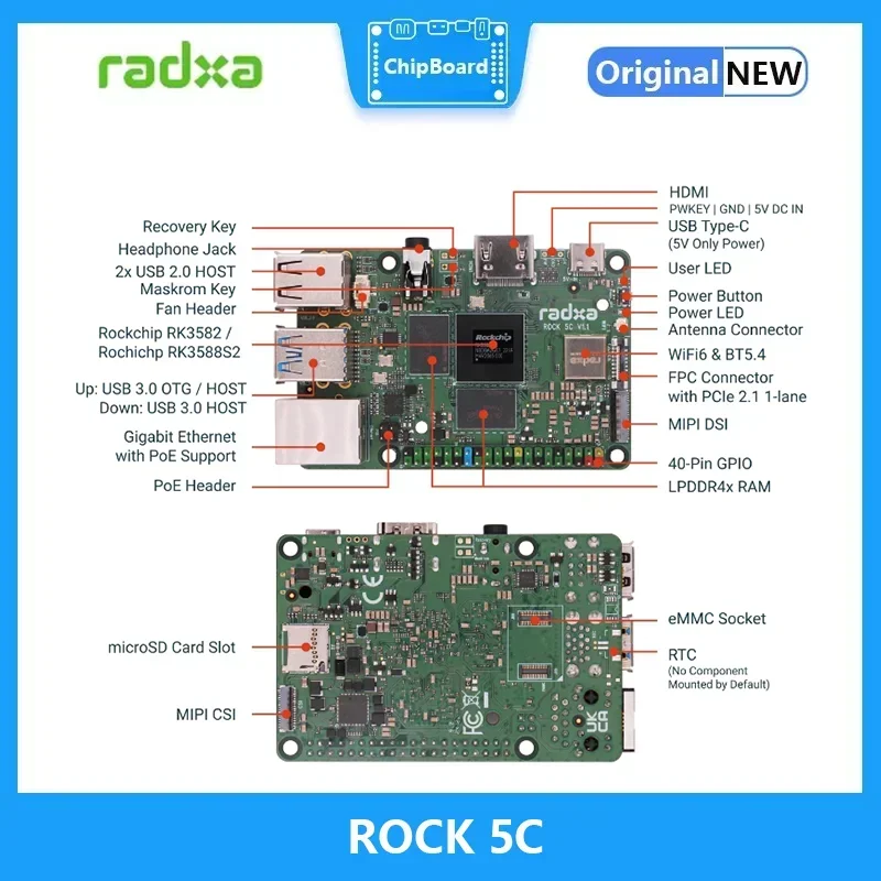 Radxa ROCK 5C RK3588S2 Wifi6 dan BT5 Performa Tinggi Sebagai gantinya Raspberry Pi
