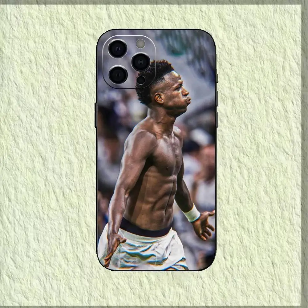 جراب هاتف V-Vinicius J-Junior مصنوع من السيليكون باللون الأسود الناعم لهاتف IPhone 17,16,15,14,13,12,11,XS,Plus Pro Max