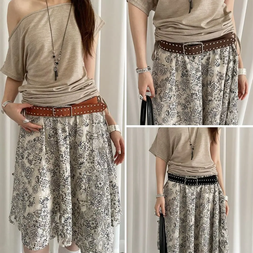 

Trendy Pin Buckle Suede Rivet Belt Retro Casual Business Waist Belt Luxury Design Punk Waistband Paired with Skirts Jeans