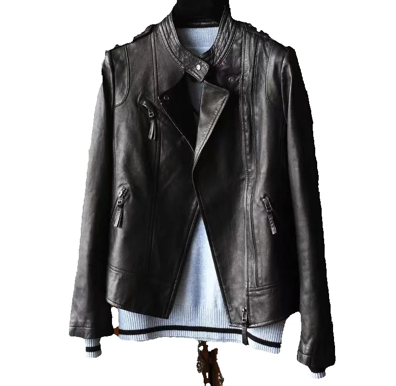 

Genuine Leather Jacket For Women, Short New Sheepskin Slim Fit Motorcycle Leather Jacket For Women