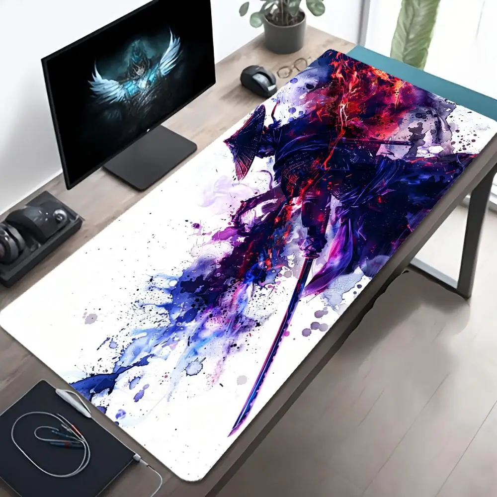 Samurai Katana Ink Splash Large Mousepad XXL Desk Pad Non-Slip Rubber Mouse Mats Computer Keyboard Mausepad Gaming Deskmat