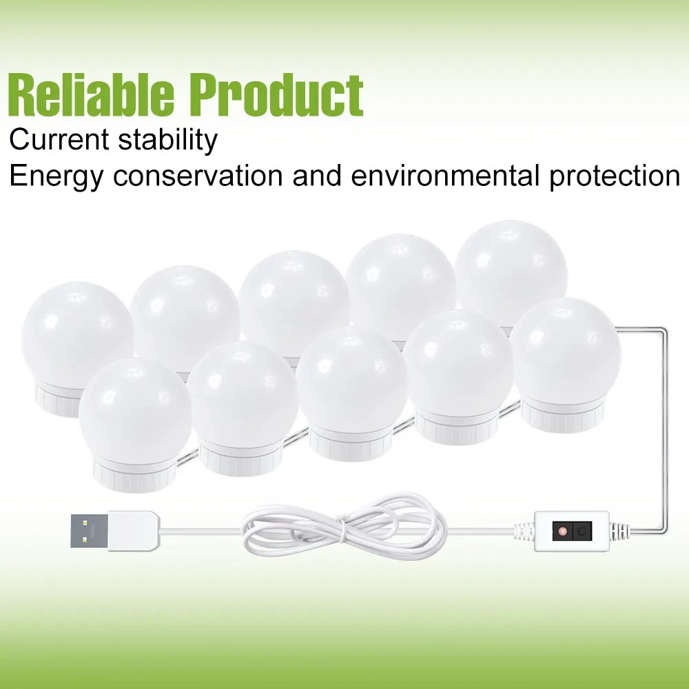 LED Makeup Mirror Vanity Light Bulb USB Dressing Table Cosmetic Mirror Lamp 2/6/10/14 Bulbs Home Bedroom Decoration Nightlights