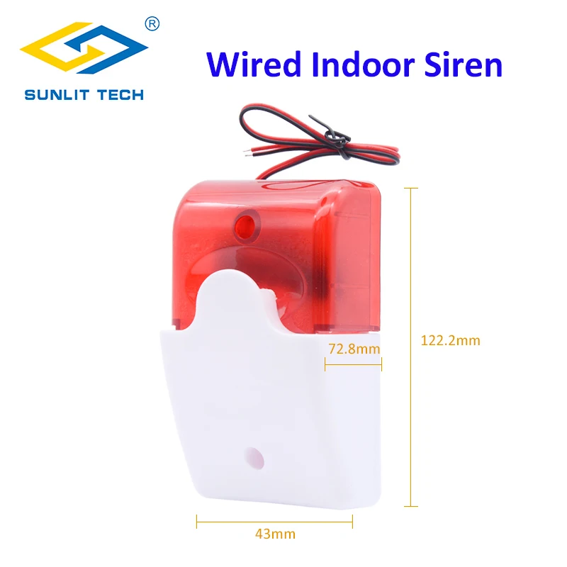 Wired 12V Indoor Siren Alarm Sirena Sirene Alarme 110dB Sound with Red Light Flash Prompt Alert for Home Security Protection