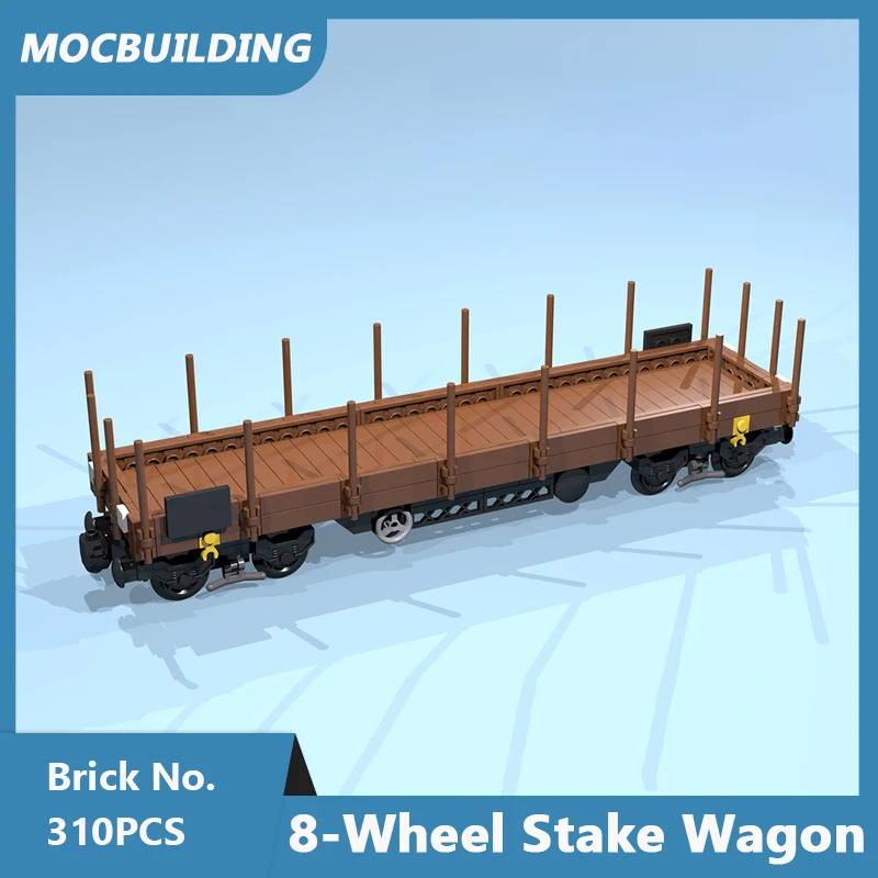 MOC Building Blocks 8-Wheel Stake Wagon Model Train Series DIY Assembled Bricks Collection Display Toy Xmas Display Gifts 310PCS