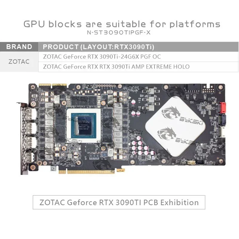 Bykski N-ST3090TIPGF-X GPU-Wasserblock für Zotac RTX3090Ti-24G6X PGF OC/3090TI AMP EXTREME HOLO Grafikkarte/Vollabdeckung/Kühler