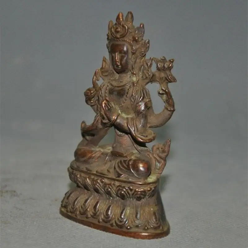 Old Tibet Buddhism Bronze 4 Arms Chenrezig Tara Kwan-Yin Guan Yin Buddha Statue