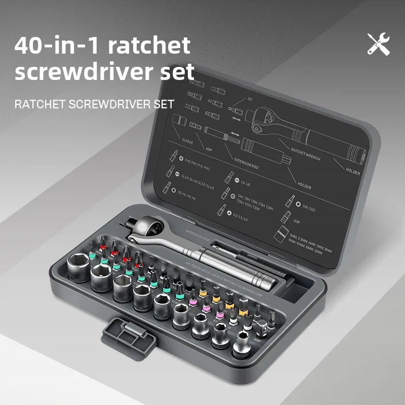 

Набор магнитных отверток-трещоток 40 в 1, многофункциональный набор отверток с 180 насадками ° Регулируемая рукоятка, наборы бит S2 и торцевых головок CR-V