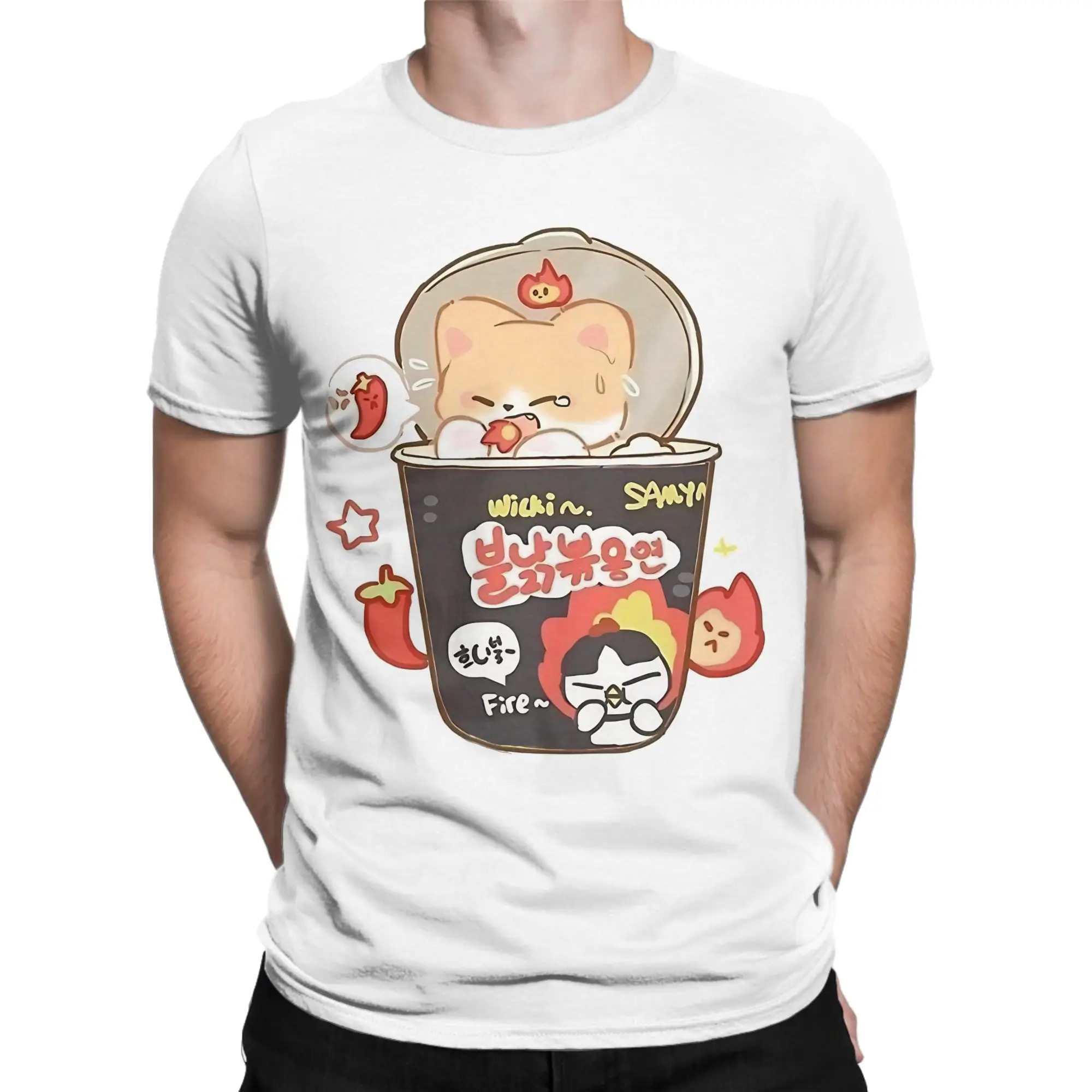 Camiseta coreana para hombre y mujer, fideos de pollo picantes, Ramen, impresionantes camisetas de algodón puro, camiseta de manga corta, camisetas de cuello redondo originales