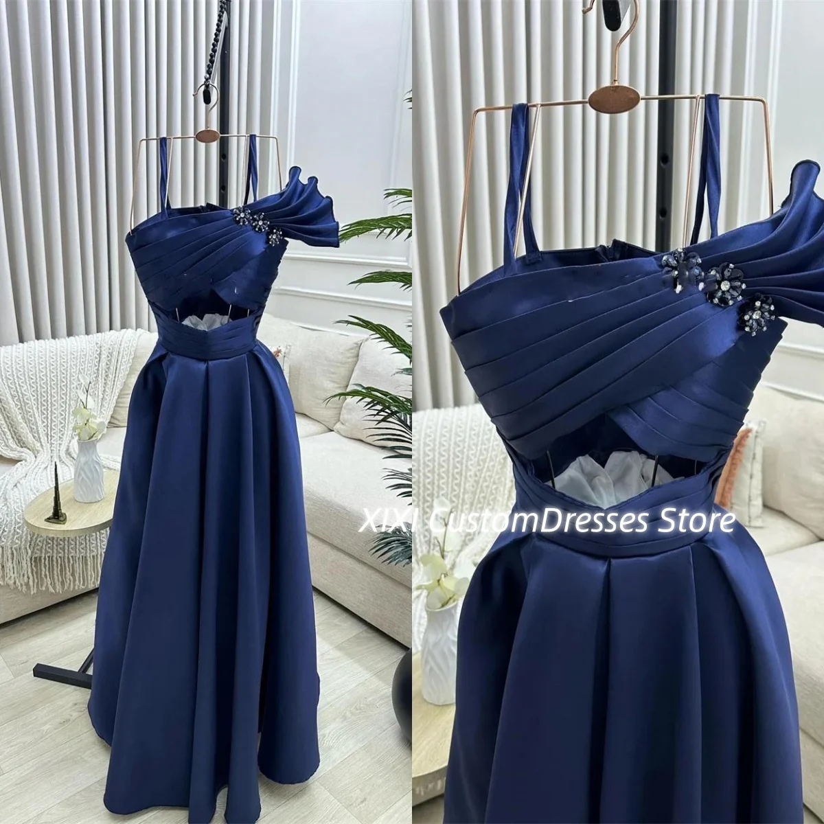 

A-Line Customize Dresses For Women One-Shoulder Floor-Length Zipper Up Women'S Evening Dresses Sleeveless Vestidos De Fiesta
