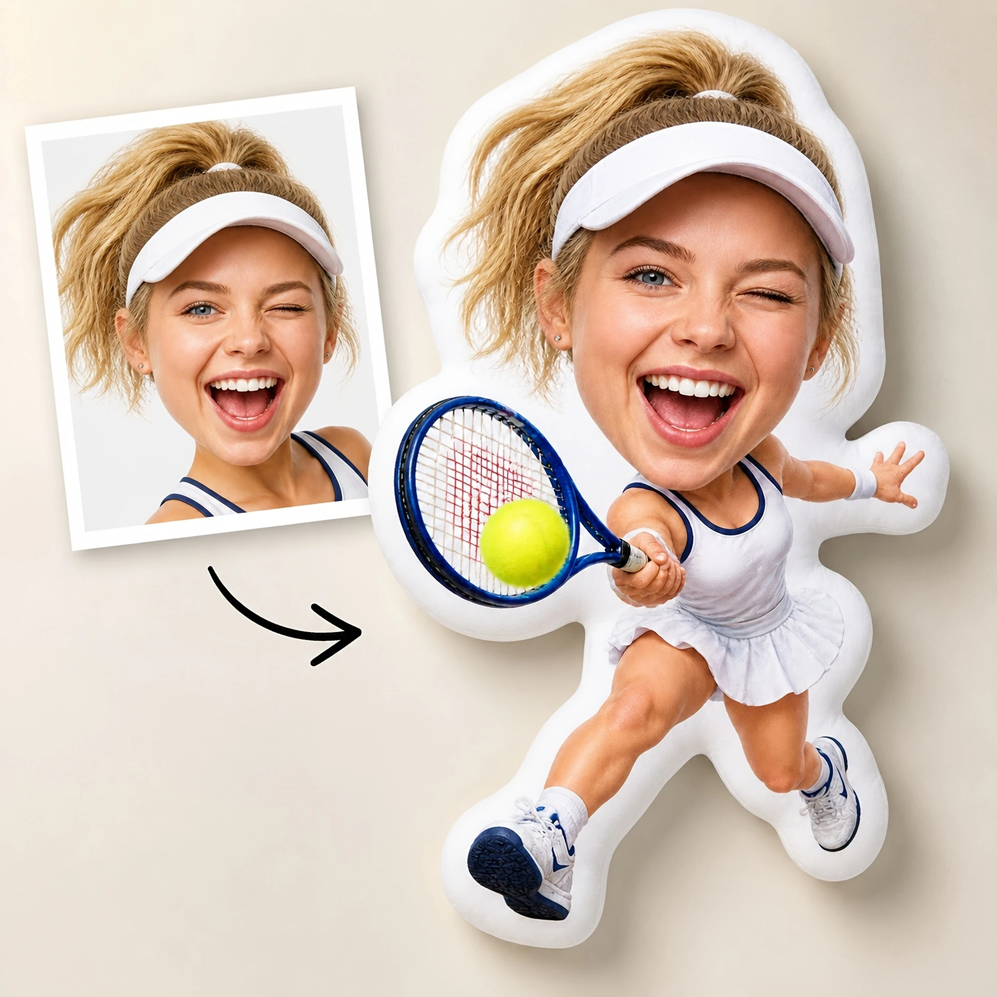 1pc [2D Flat] Custom Double-Sided Printed Creative Fun Shaped Throw Pillow, Personalized Tennis Player Design Cushion for Bedroo