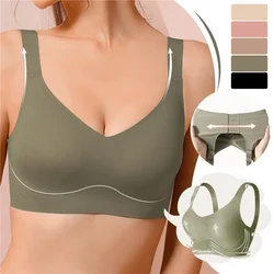 Large Size Thin Jelly Strip Anti-Sagging Adjustable Large Breasts Appear Smaller Seamless Underwear Women's Rimless Bra