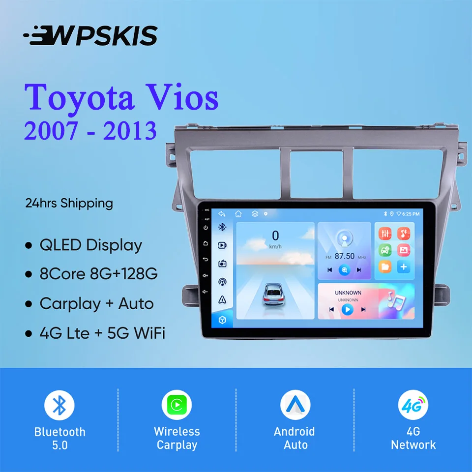 

8G+128G Android 14 8Core Carplay Auto Car Radio Video DVD Player For Toyota Vios Yaris 2007 2009 2011 2013 Auto GPS Navigation