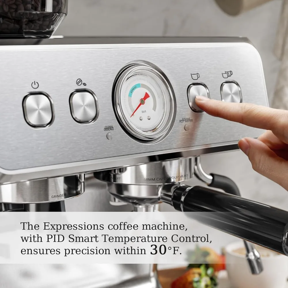 Espresso Machines with Grinder, 20 Bar Professional Espresso Maker with Milk Frother Steam Wand & Removable Water Tank for Latte