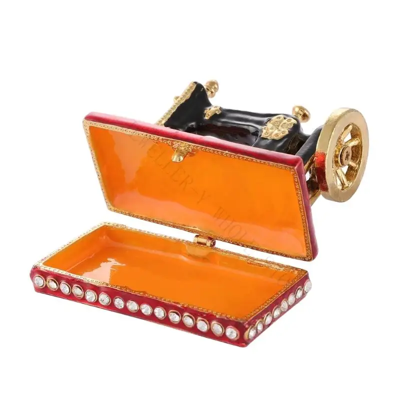 R7UF Metal Enamel Sewing Machine Jewelry Box for Vanity Storage Display