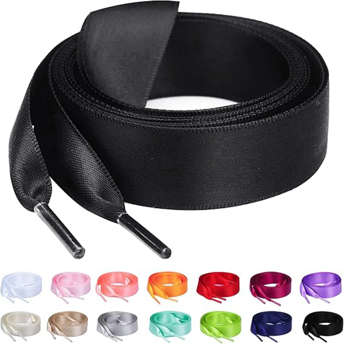 1 Pair of Women's Ribbon Shoelaces, Satin Shoelaces for Sneakers, Replacement Shoelaces, Woven Satin Ribbons, Length 47.24inch Inches, Various Colors, Suitable for Sports/Casual/Canvas Shoes and High-Top Shoes