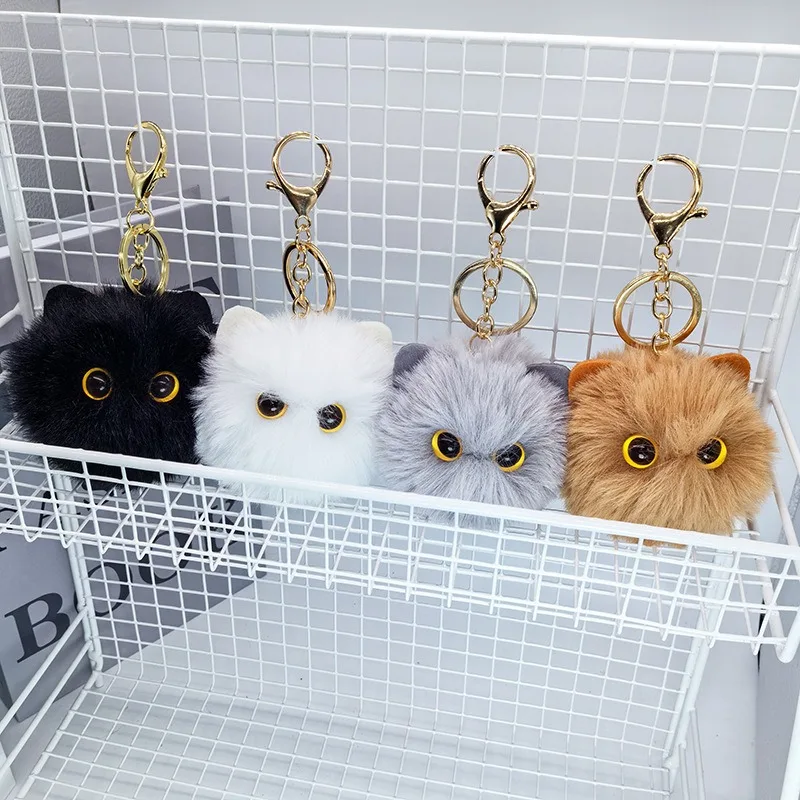 Cute Black Cat Decor Pom Pom Keychain Stuffed Animal Backpack Charms for Women Black Cats Key Ring Gift for Women Girl