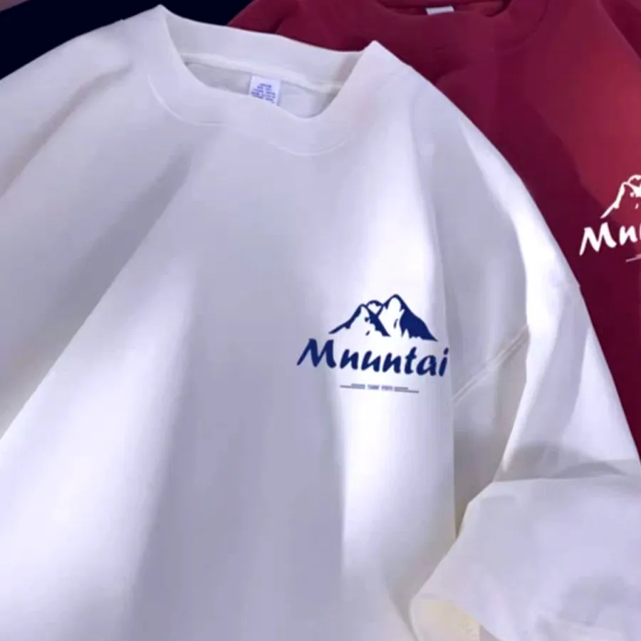 T-Shirts Pullover Oversize Tshirt Hong Kong Style Mountain Peak Letters Print T-shirts Oversized Half Sleeves Youth Tees image 4