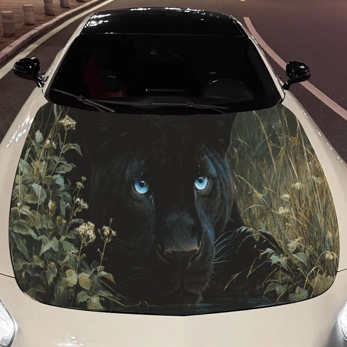 

Blue-Eyed Panther Car Hood Vinyl Stickers Car Surface Protection Decal Car Decoration Cover Vinyl Wraps Waterproof Self-adhesive
