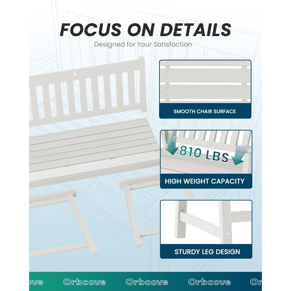 مقعد خارجي، مقعد حديقة لشخصين، مقعد فناء HDPE مقاوم للطقس، مقعد شرفة متين للفناء والفناء الخلفي والشرفة #6