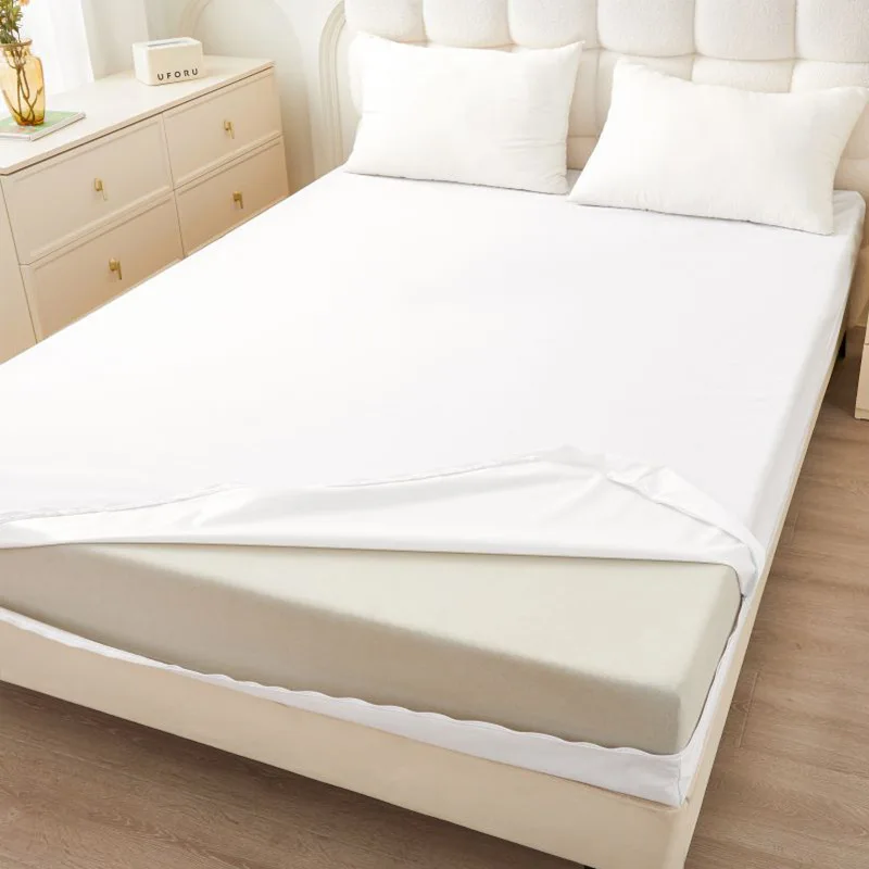 Solid 6-Sided Waterproof Fitted Sheet Zipper Style Easy To Clean Bed Cover Dustproof All Inclusive Mattress Protective Cover