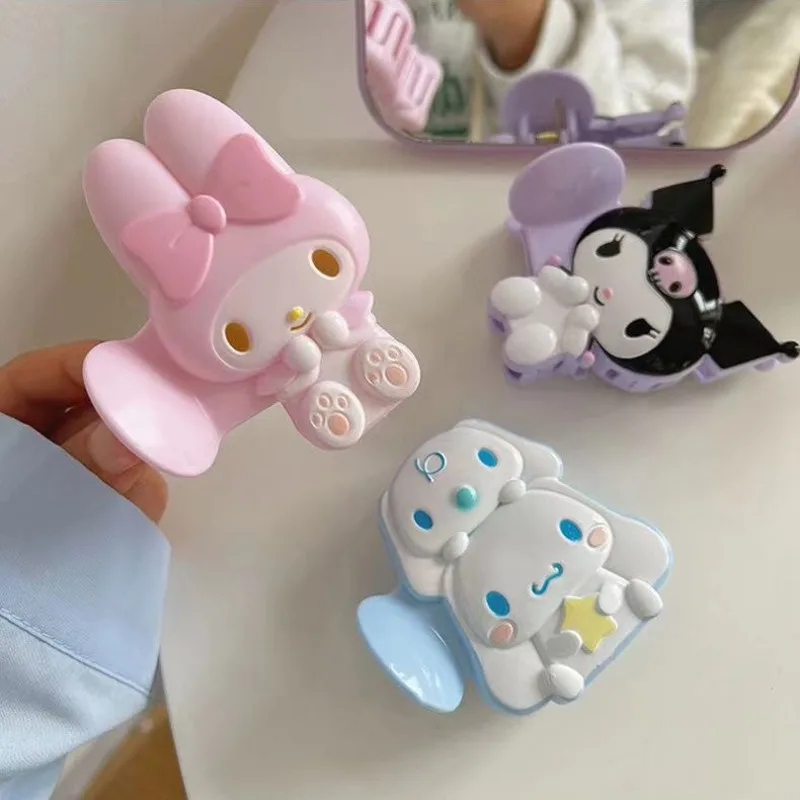 

New Sanrio Kawaii Hair Clip Melody Cinnamoroll Kuromi Shark Clip Hair Clip Girls 2K Hello Kitty Merchandise Accessories Gifts